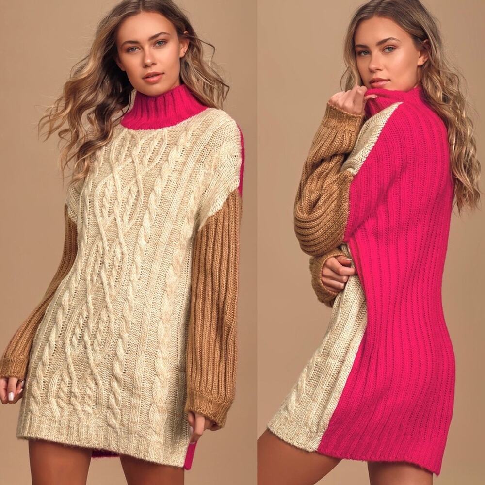 Moon River Cable Knit Colorblock Sweater Dress
